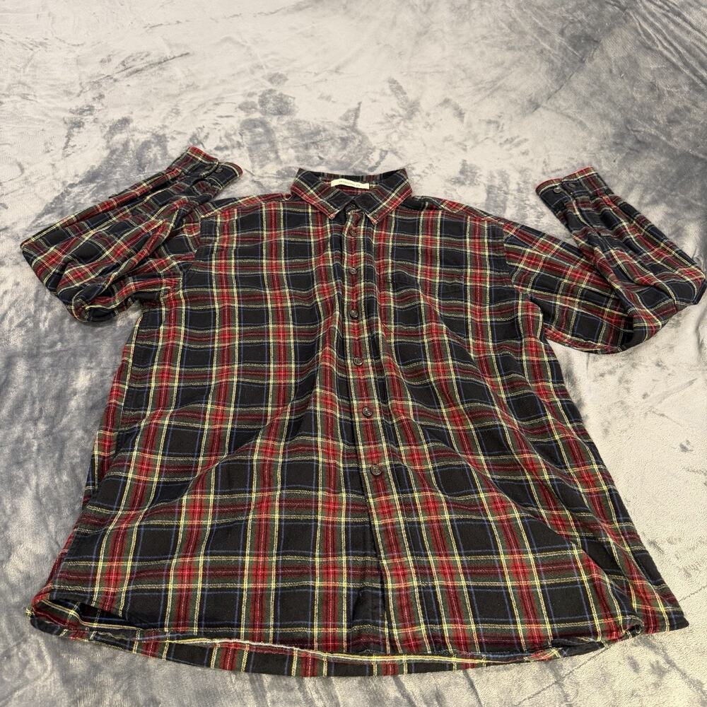 LL Bean Mena's Multicolor Plaid Flannel Shirt Sz L Reg Traditional Fit Outdoor